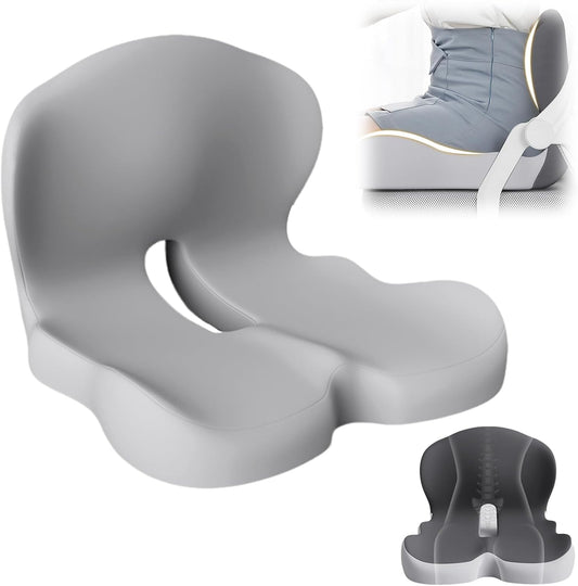 Back and Seat Cushion, 2025 New Ergonomic Non-Slip Memory Foam Seat Cushion with Back Support, L-Shaped Breathable Seat Cushions for Car, Office, Home (Light Gray)