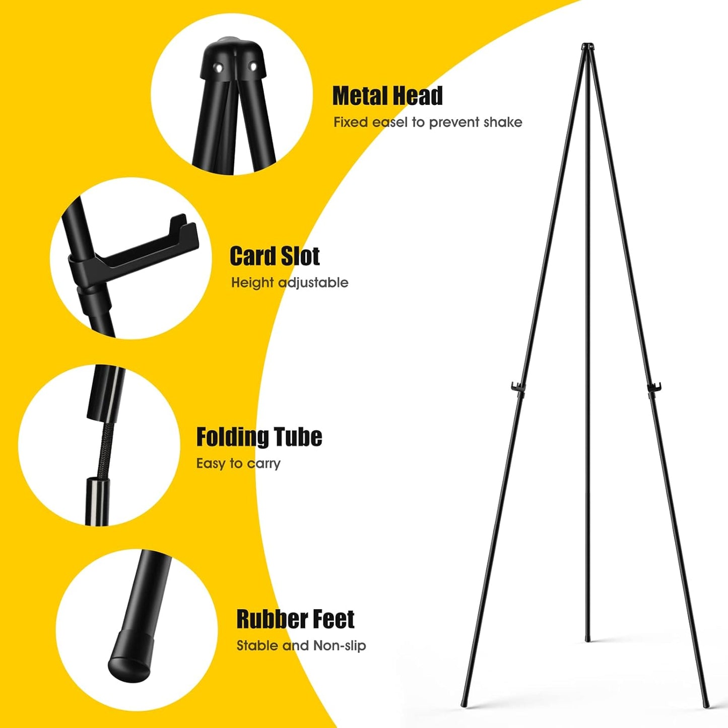 Display Black Easel Stands - 63" Artist Instant Tripod Collapsible Portable Floor Easels - Adjustable Art Poster Easy Folding Metal Stand for Display Show, Wedding, Painting - 2pack