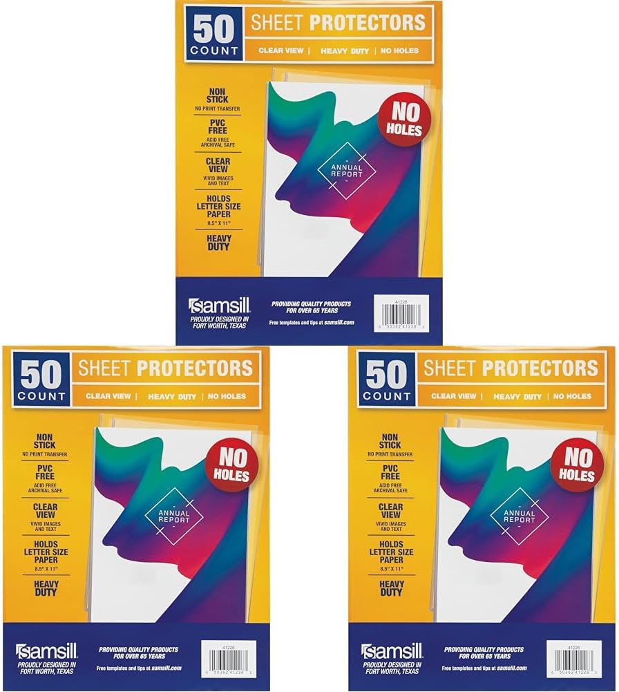 Samsill No Holes Sheet Protectors, 150 Pack, 8.5 x 11 Inch Page Protectors for 3 Ring Binder, Heavy Duty, No Hole Protector Letter Size, Top Loading, Acid Free