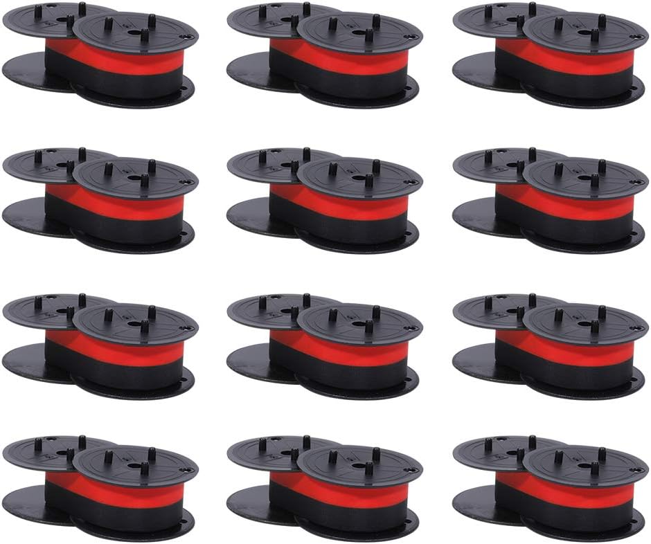 Bigger Replacement for Porelon 11216 Universal Twin Spool Calculator Ribbon for Nukote BR80c, Sharp EL-1197PIII, Dataproducts R3027, Casio DR-210R, Canon MP11DX MP25DV, Black and Red, 12 Pack