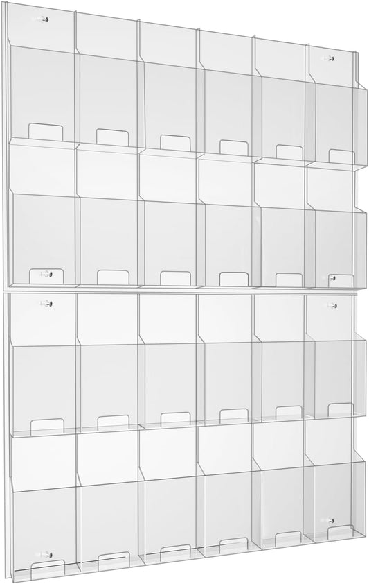 Acrylic Brochure Pamphlet Holder, 24 Clear Wall Mount Display Holders, Trifold Flyer Rack, Literature Storage Rack for Home, Offices, Waiting Room