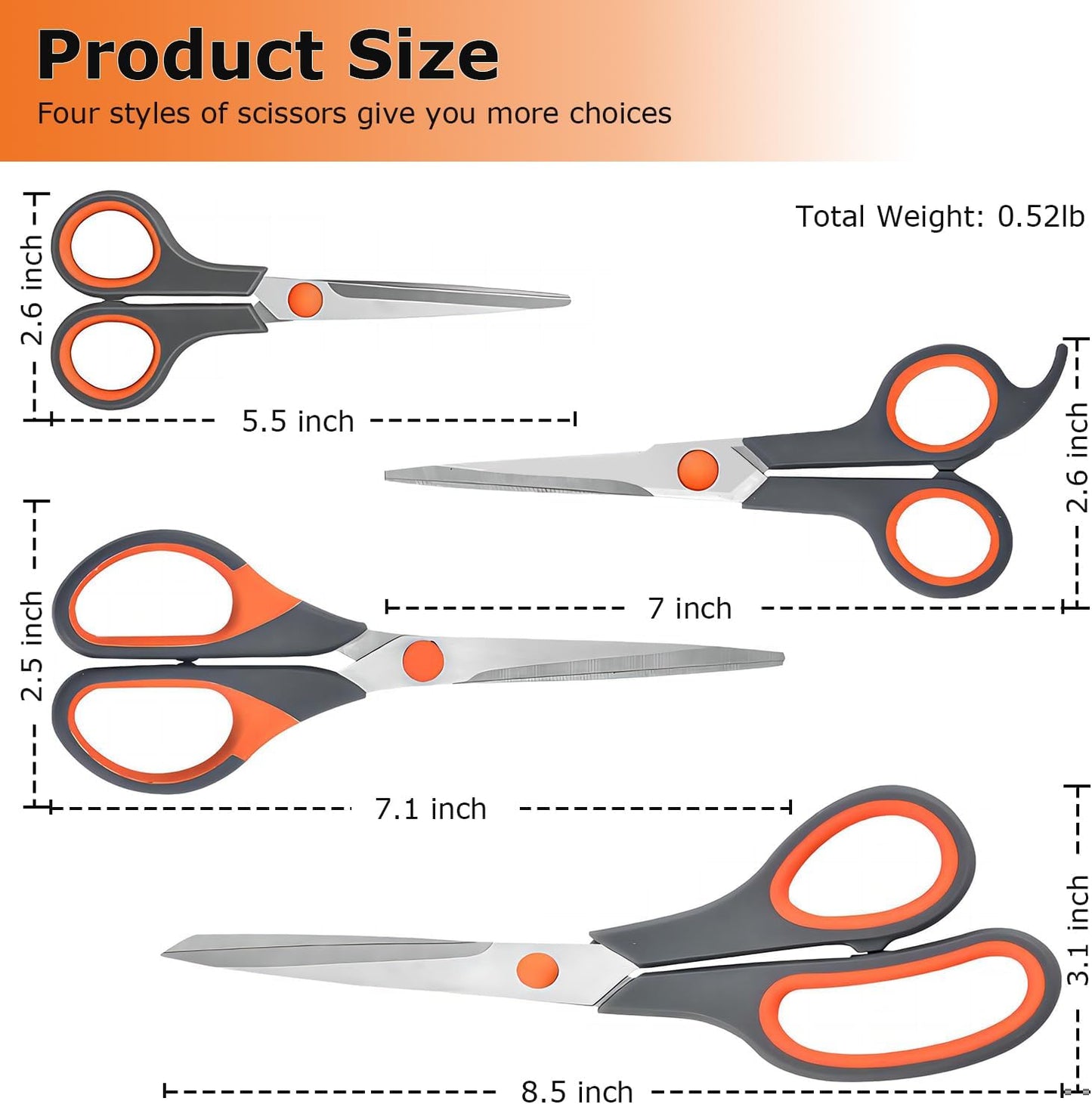 Professional Paper Cutting Scissors 4 Pack, Office Craft Scissors Set with Ultra Sharp Blades for Adults, Art Projects, Gift Wrapping