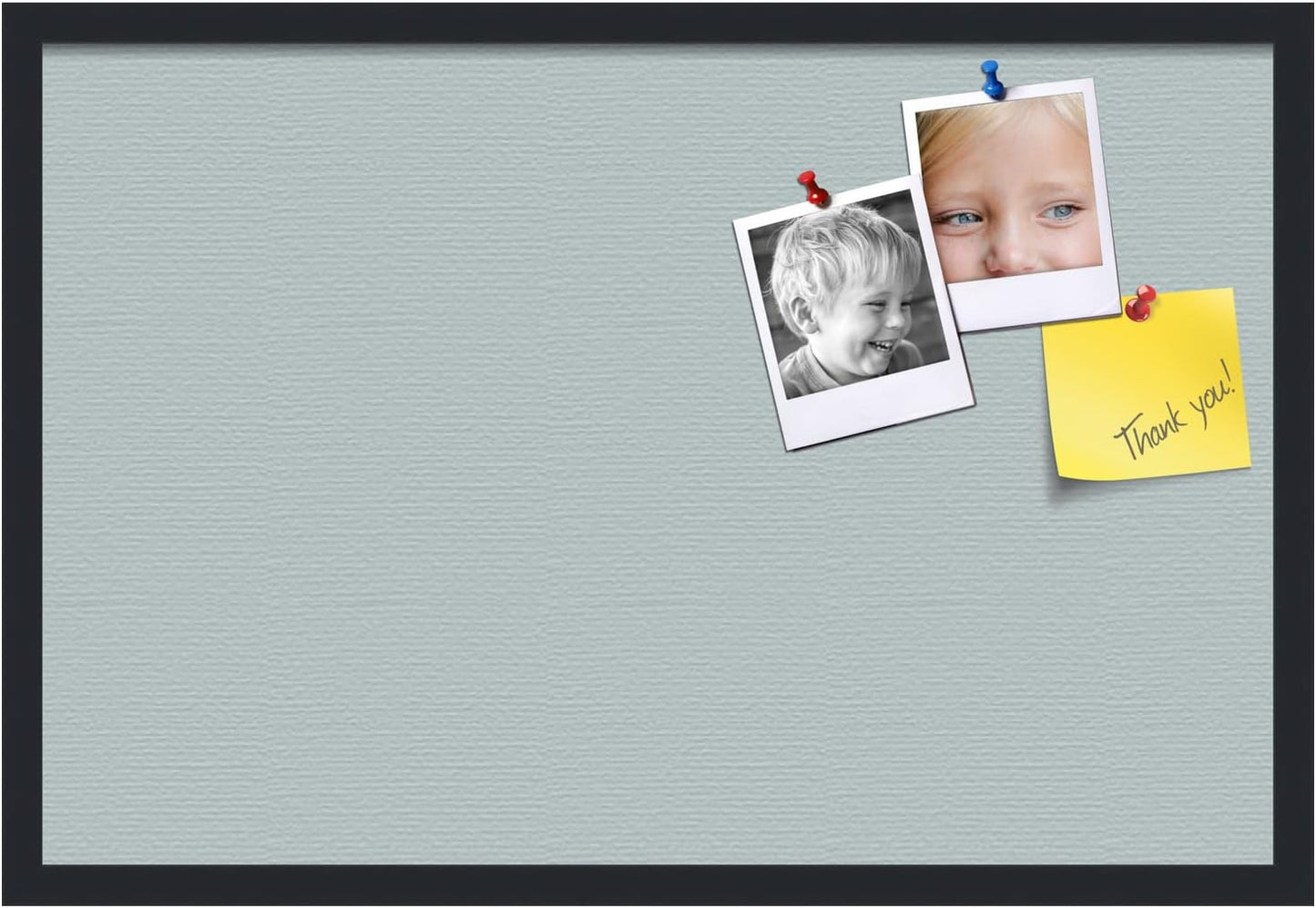 PinPix 30x20 Inch Cork Bulletin Board. This Decorative Framed Pin Board Comes with Soft Blue Design and a Satin Black Frame. Ideal for Home Office Decor or Message Board (PinPix-1814)