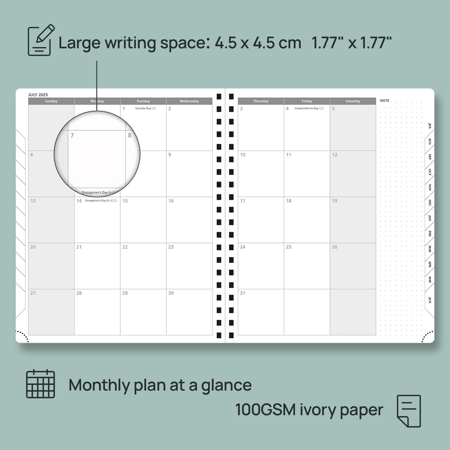 POPRUN Planner 2025-2026 Weekly Planner Notebook (Large 8.5''x 10.5'') Academic Calendar (JUL.25 - JUN.26) Appointment Book with Monthly Tabs, Spiral Soft Cover, Inner Pocket, 100 GSM - Petrol