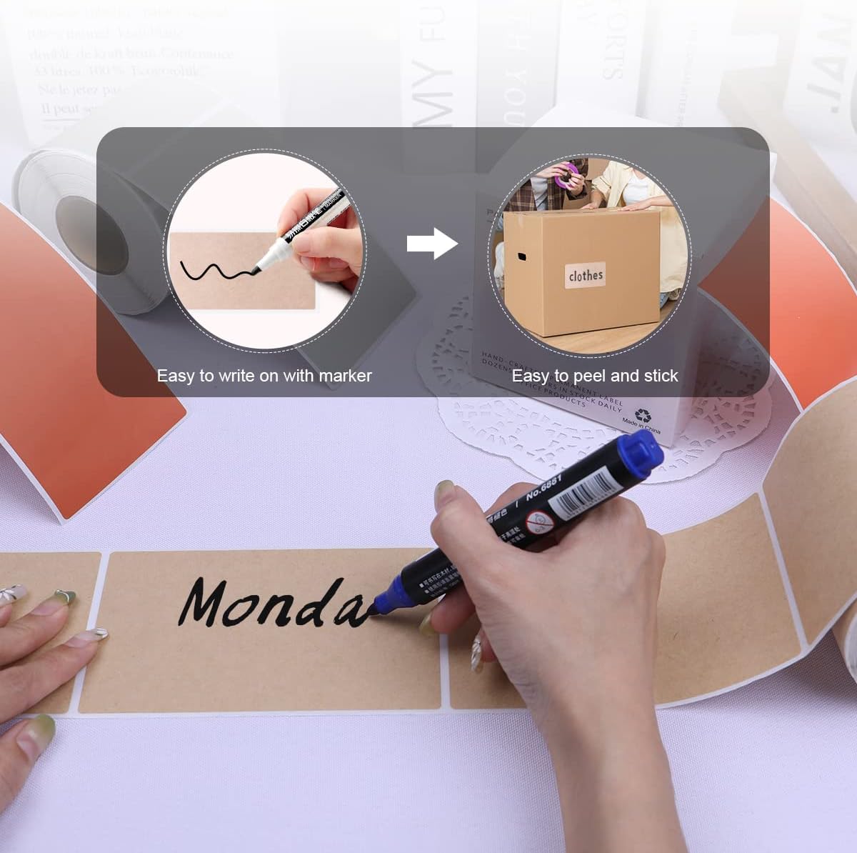 PARLAIM 3 X 5 Inch Rectangle Adhesive Color Coding Stickers,Kraft Rectangle Labels -250 Per Dispenser Box（Kraft ）