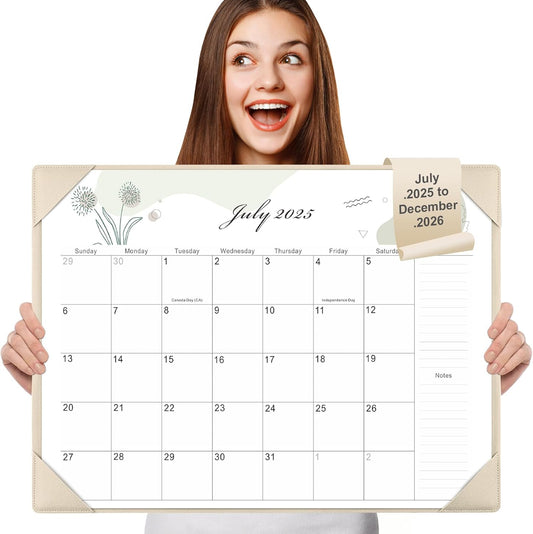 Gannyfer Desk Calendar 2025-2026 with Desktop Mat - 18 Month Large Table Calendar, 22" x 17" Desktop Pad Calendar for Planning and Organizing In Your Family, School or Office(6 Stickers Included) (White)