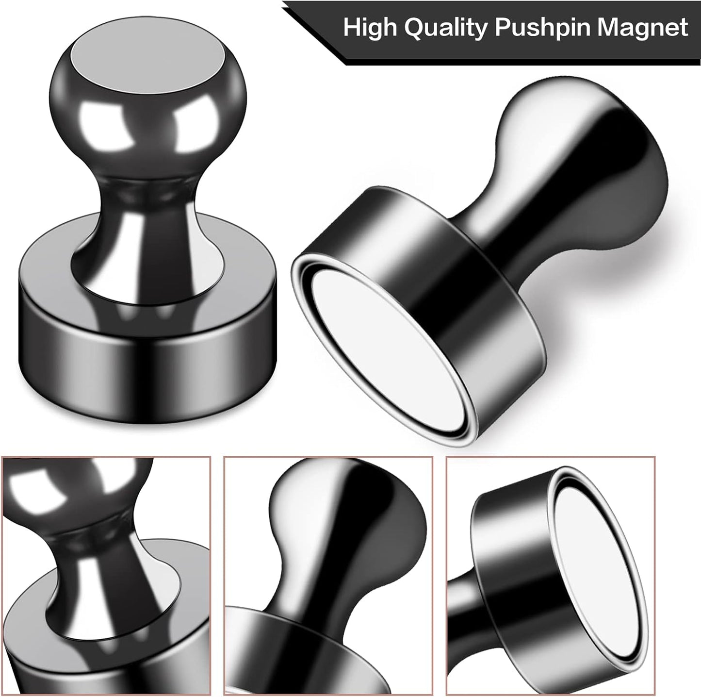 LOVIMAG Strong Refrigerator Magnets, 25 Pcs Black Push Pin Magnets, Perfect for Fridge, Office, Classroom