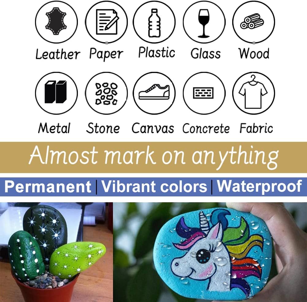 Paint Marker Pens - 48 Colors Permanent Oil Based Paint Markers, Medium Tip, Quick Dry and Waterproof Assorted Color Marker for Metal, Wood, Plastic, Rock Painting, Stone, Canvas, Glass, Ceramics