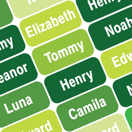 Personalized Waterproof Name Labels Press and Stick Custom Name Stick on Clothing Labels. Customized Up to 3 Lines Great for Camp & Daycare (Green Garden)