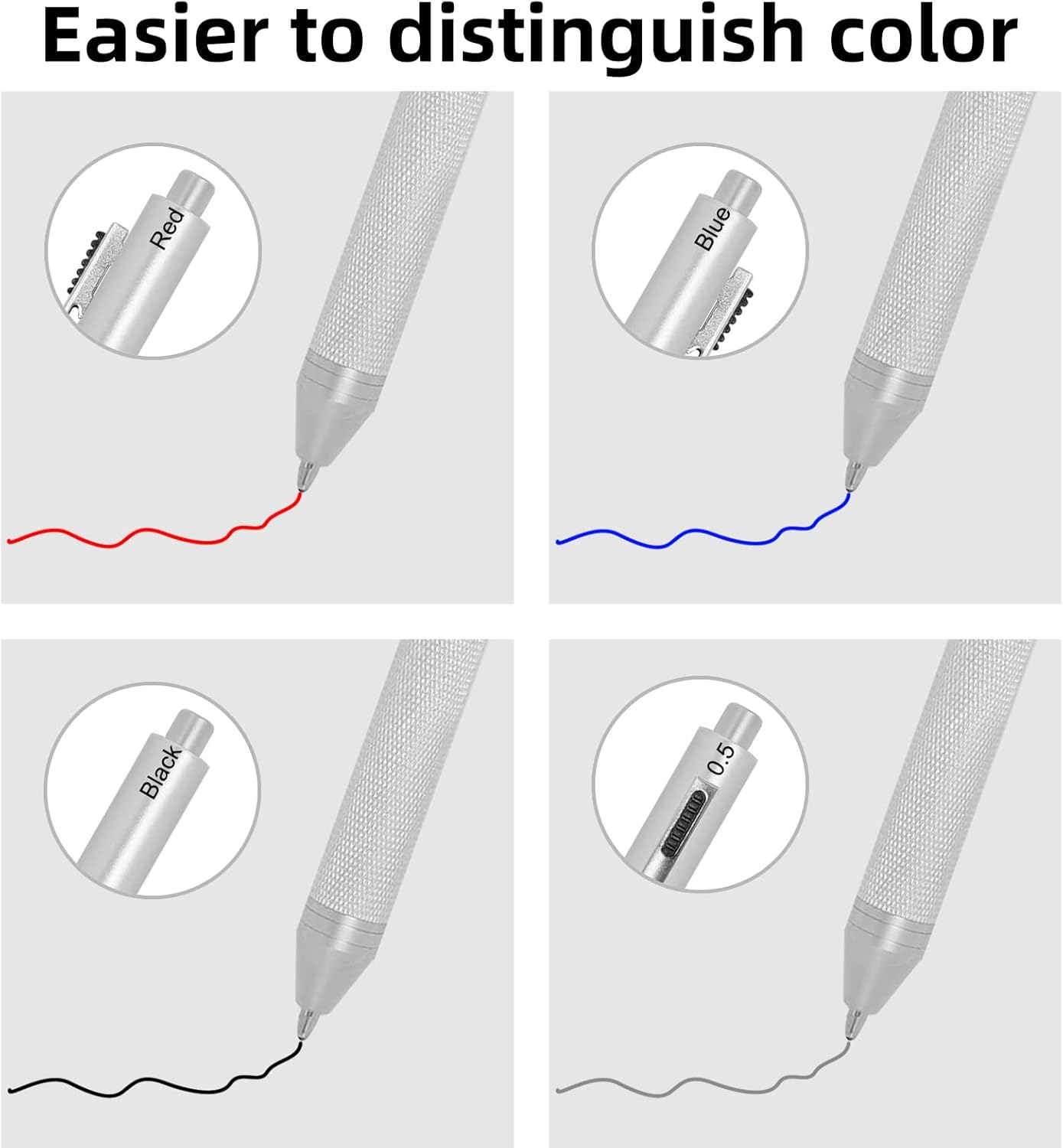 YOUMI Multicolor pen 4 in 1 Multifunction Pen with Metal Cased 0.5mm Mechanical Pencil Red Ballpoint Pen Blue BallpointPen and Black Ballpoint Pen Gift for Journaling (Rose gold)