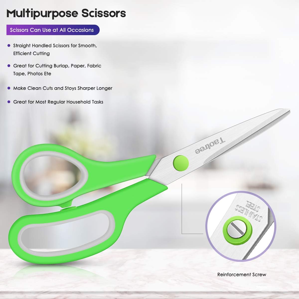 Scissors Bulk 20-Pack, Taotree 8" All Purpose Scissors, Soft Comfort-Grip Stainless Steel Sharp Shears for School Supplies Office Desk Home, Classroom Teacher Sewing Fabric Craft, Right/Left Handed