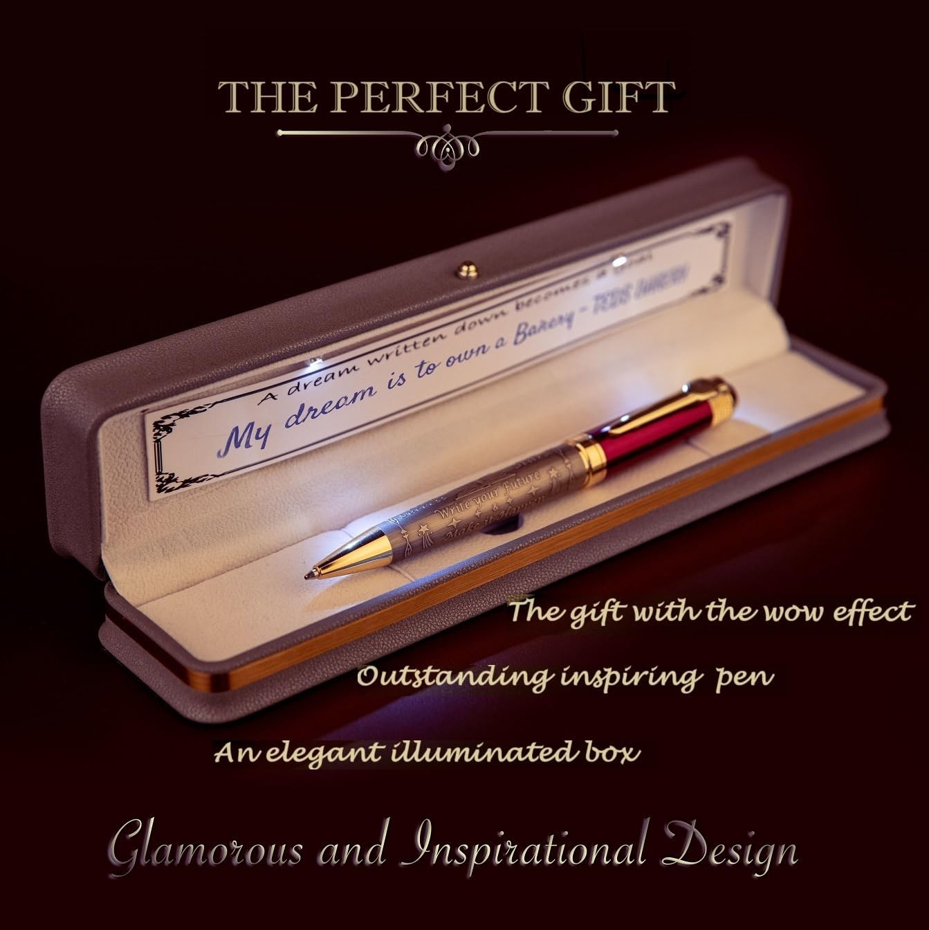 S&R Somit Fancy Pen For Men and Women With Gift Box - Valuable Luxury Pen for Business and Office, Executive Gift for Family & Friends - Special Engraving & Led Decorative Box (RED GOLD)