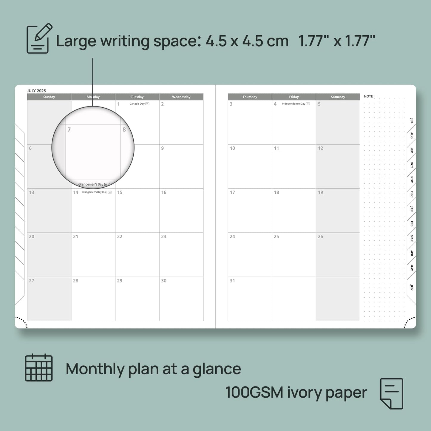 POPRUN Planner 2025-2026 Weekly Notebook (Large 8.5''x 10.5'') Academic Calendar (JUL.25 - JUN.26) Appointment Book with Monthly Tabs, Leather Soft Cover, Inner Pocket, 100 GSM - Petrol Green