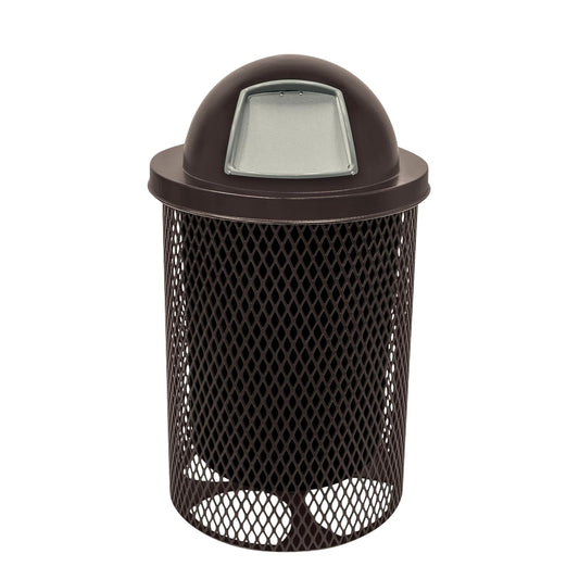 RDT-BRW Heavy Duty 32 Gallon Round Trash Receptacle, Liner Included, Brown with Black Dome, Made in America