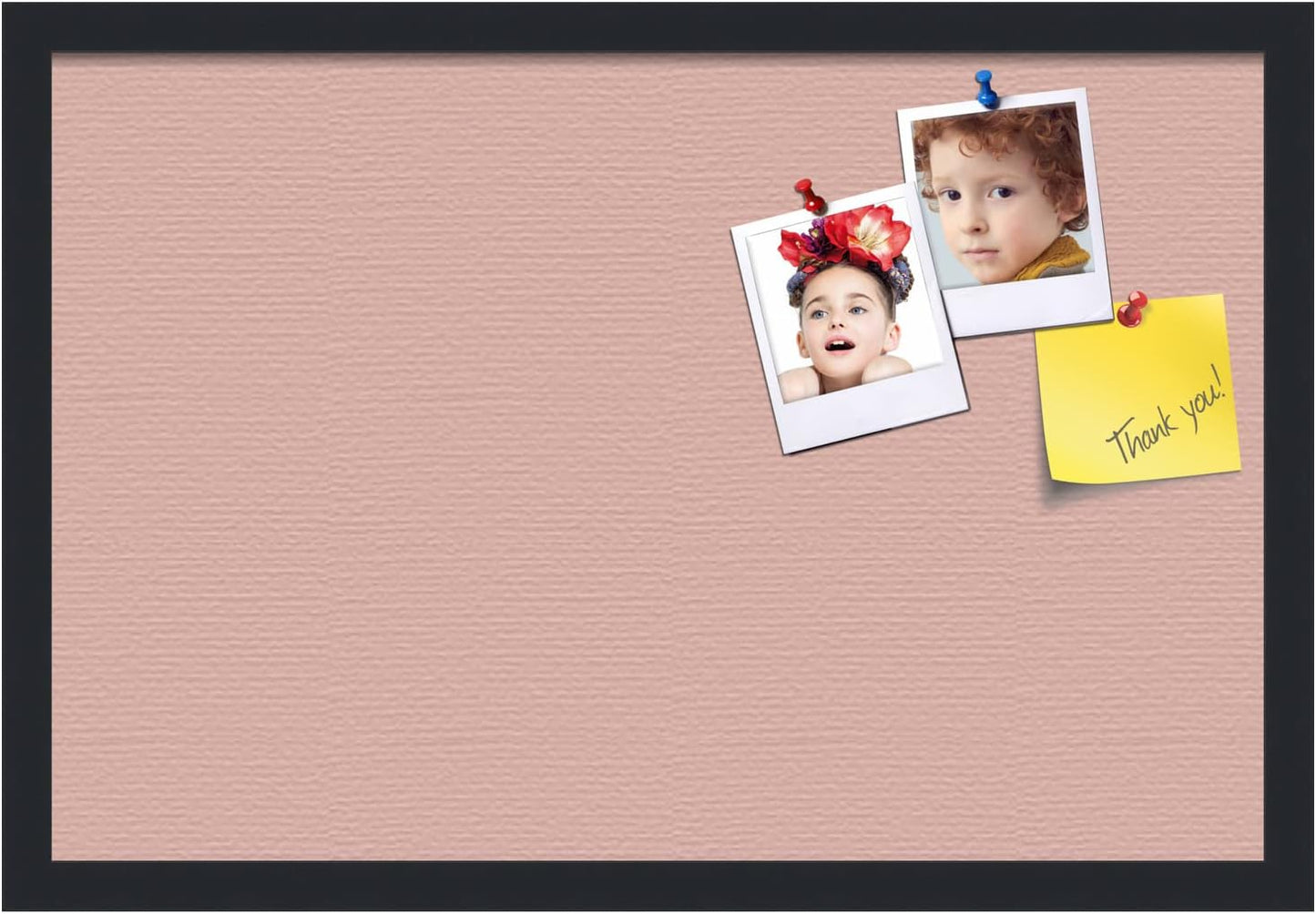 PinPix 24x16 Inch Cork Bulletin Board. This Decorative Framed Pin Board Comes with Pink Pastel Design and a Satin Black Frame. Ideal for Home Office Decor or Message Board (PinPix-1813)