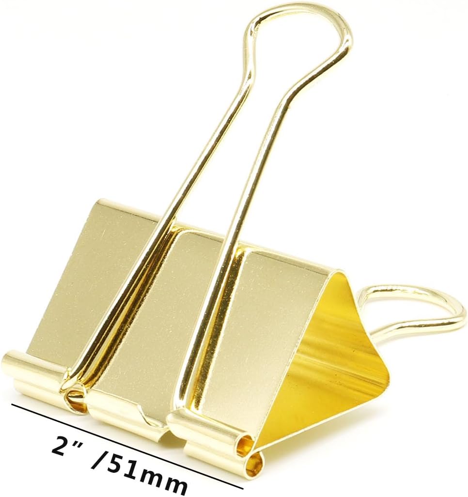 YCVIORING Extra Large Binder Clips 2 Inch (6 Pack), Big Paper Clamps for Office and School, Gold