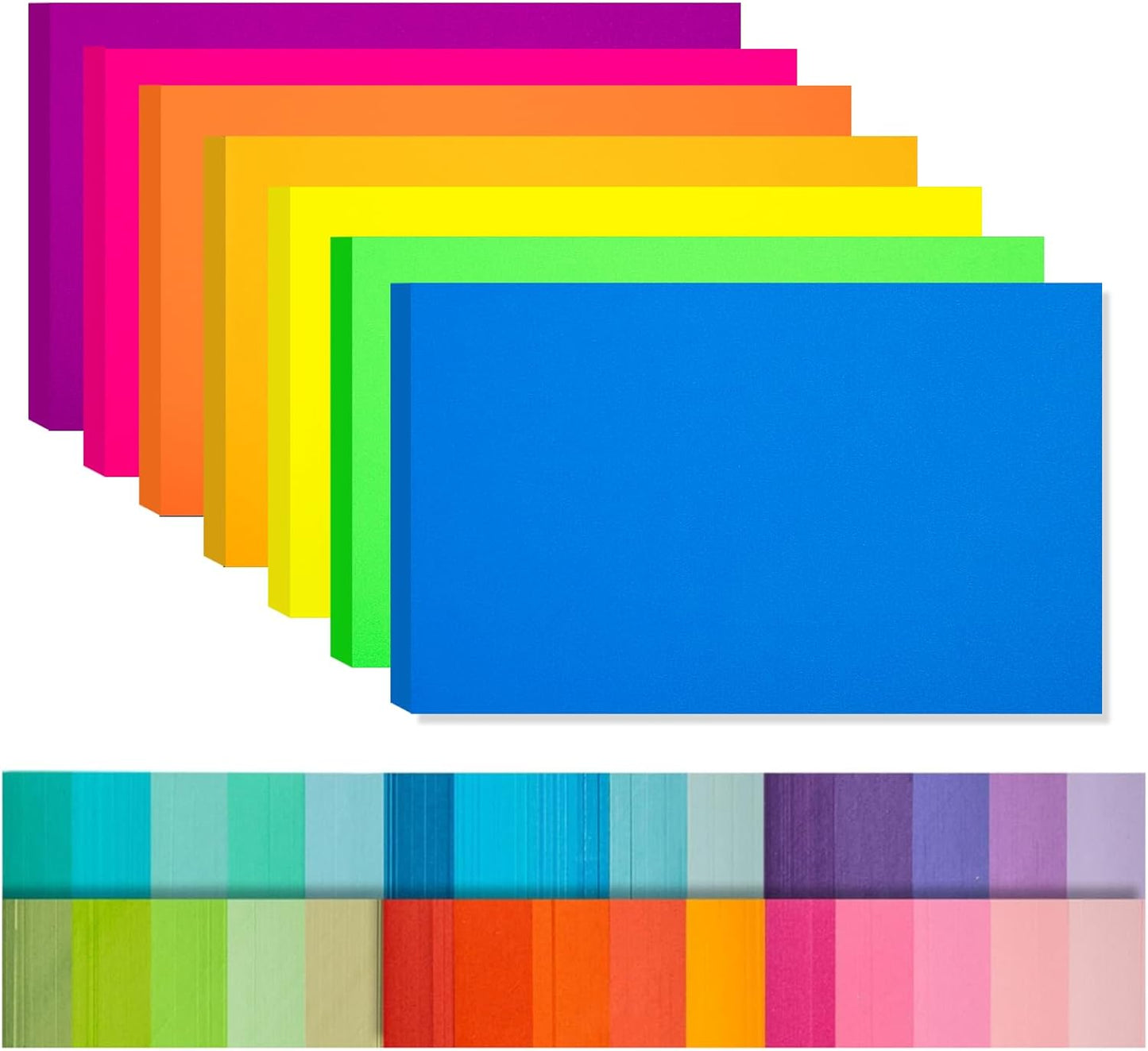 Index Cards 140-Count 5X8 Inch,178GSM Heavyweight Set of 7 Fluorescent Colors Paper Multicolor Study Cards