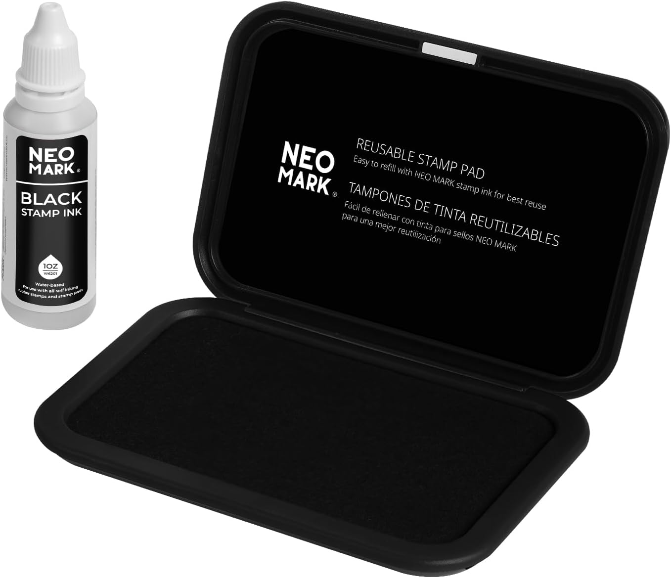 Medium Stamp Pad Kit (1oz Ink Included)-2.8"x 4.4", Magnetic Lid, Premium Quality Felt Stamp Pad (Black)