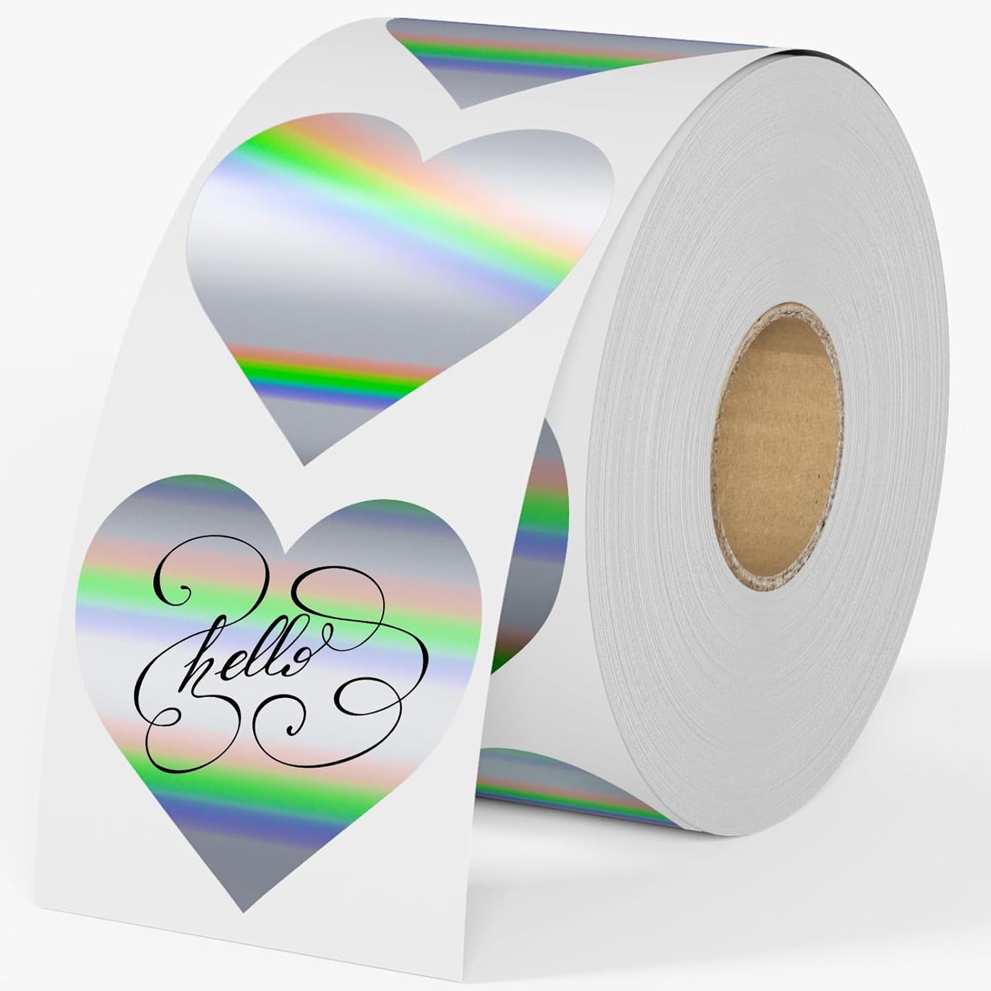 RBHK 2 Inch Holographic Thermal Labels, Self Adhesive Heart Shape Waterproof Thermal Labels, Multipurpose Direct Thermal Sticker for DIY Logo Design, Thanks Card, 400 Labels/1 Roll