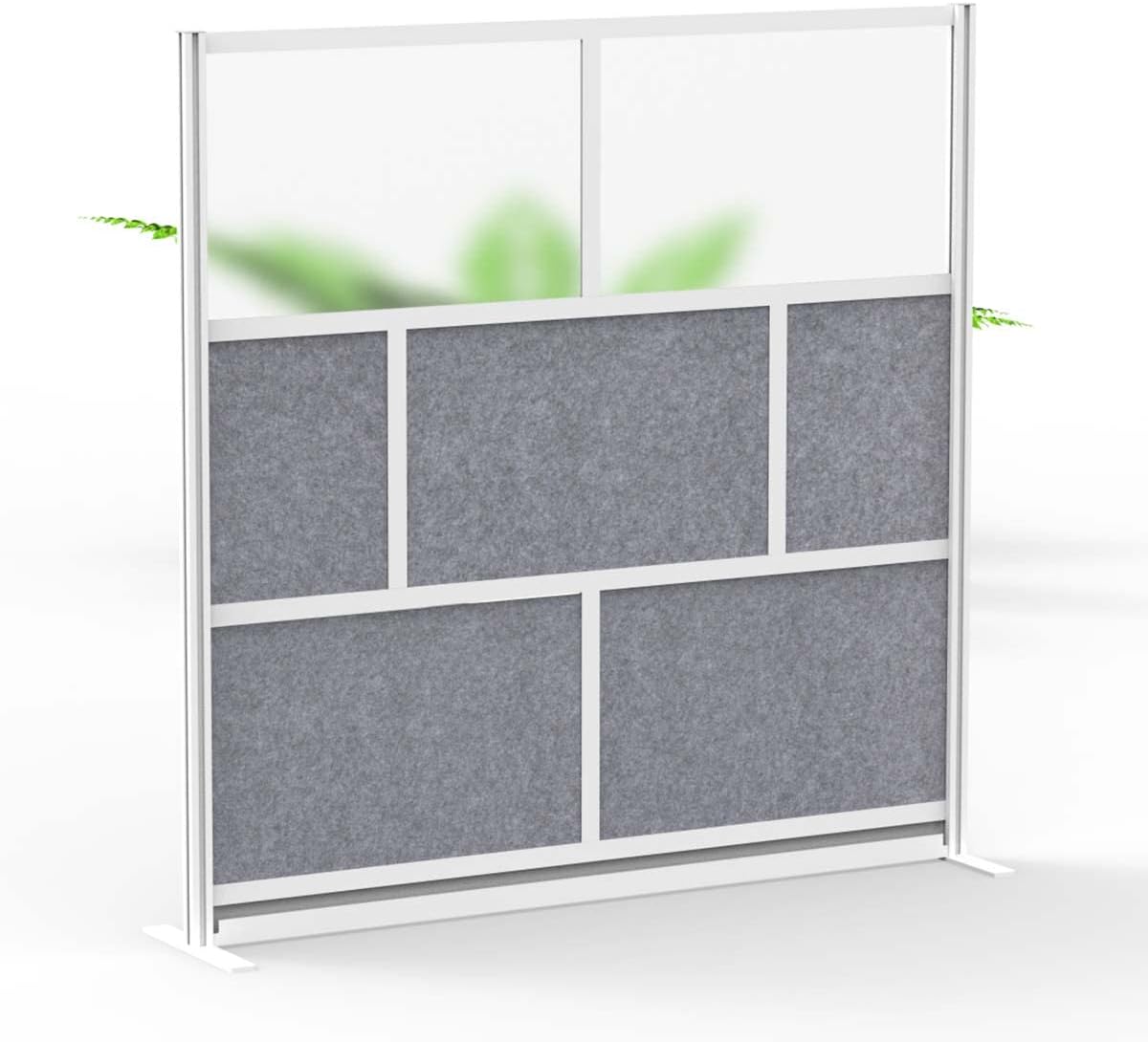 Stand Up Desk Store Expanse Modular Wall | 70'' x 70'' Wall | Expandable Partition Room Divider with Rearrangeable Frosted Acrylic & Sound Absorbent Panels (Silver Frame)