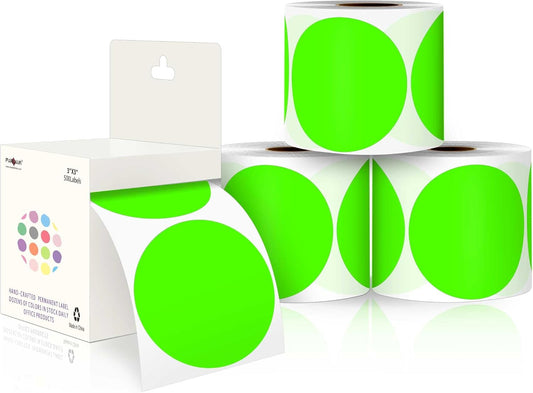 PARLAIM 3”Color Coding Labels Stickers,4Rolls/2000per Dispenser Box Round Adhesive Circle Dot Stickers for Inventory Office Home (Fluorescent Green)