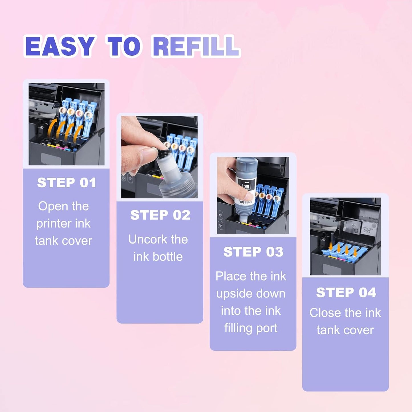 522 Black Ink Bottles Compatible 522 Ink Refill Bottles Black Use for ET-2800 ET-4800 ET-2400 ET-2803 ET-2720 ET-4810 ET-2840 ET-4700 Printer (3 Pack, 70ml)