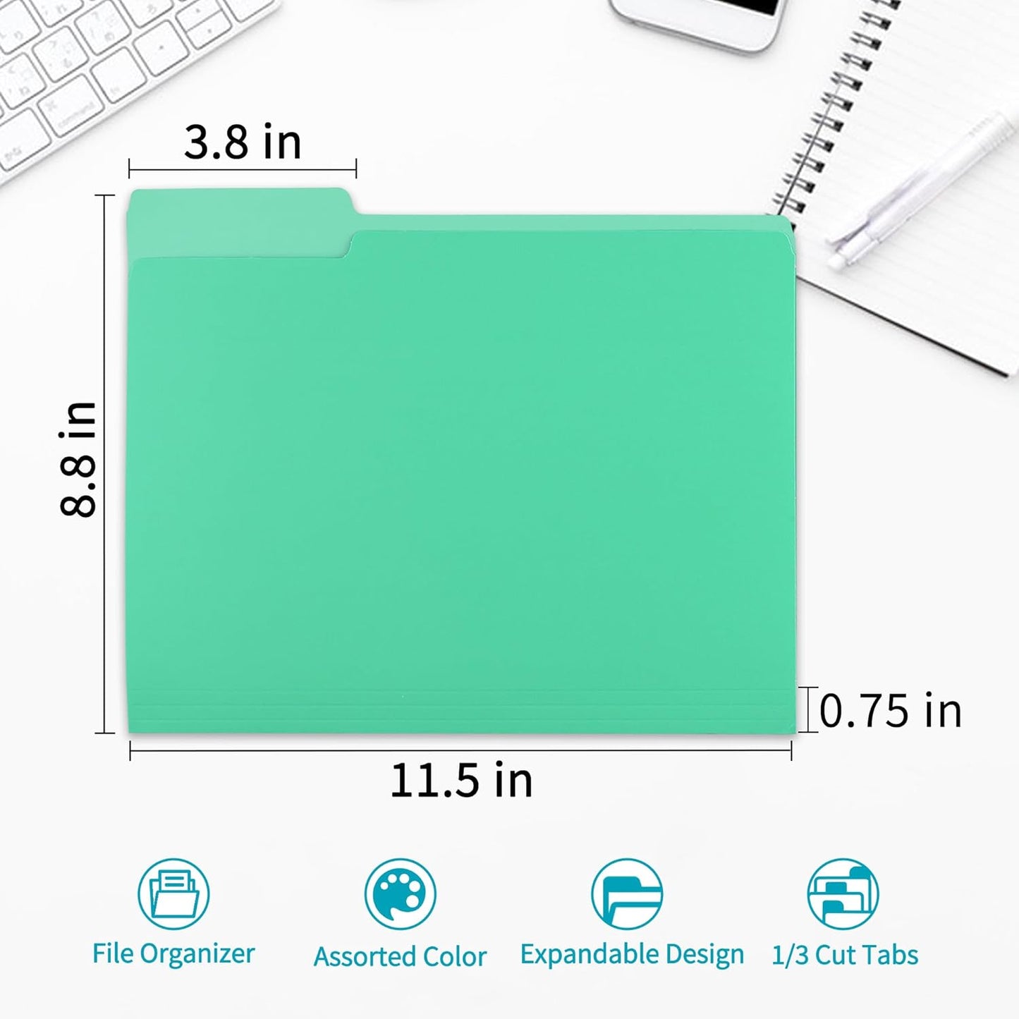 100 Packs Colored File Folders,Light Green File Folders,Two Tone Color File Folder 8.5 x 11 Inch,1/3 Cut Tabs Letter Size,Manila File Folders for Office,School and Home,Organization