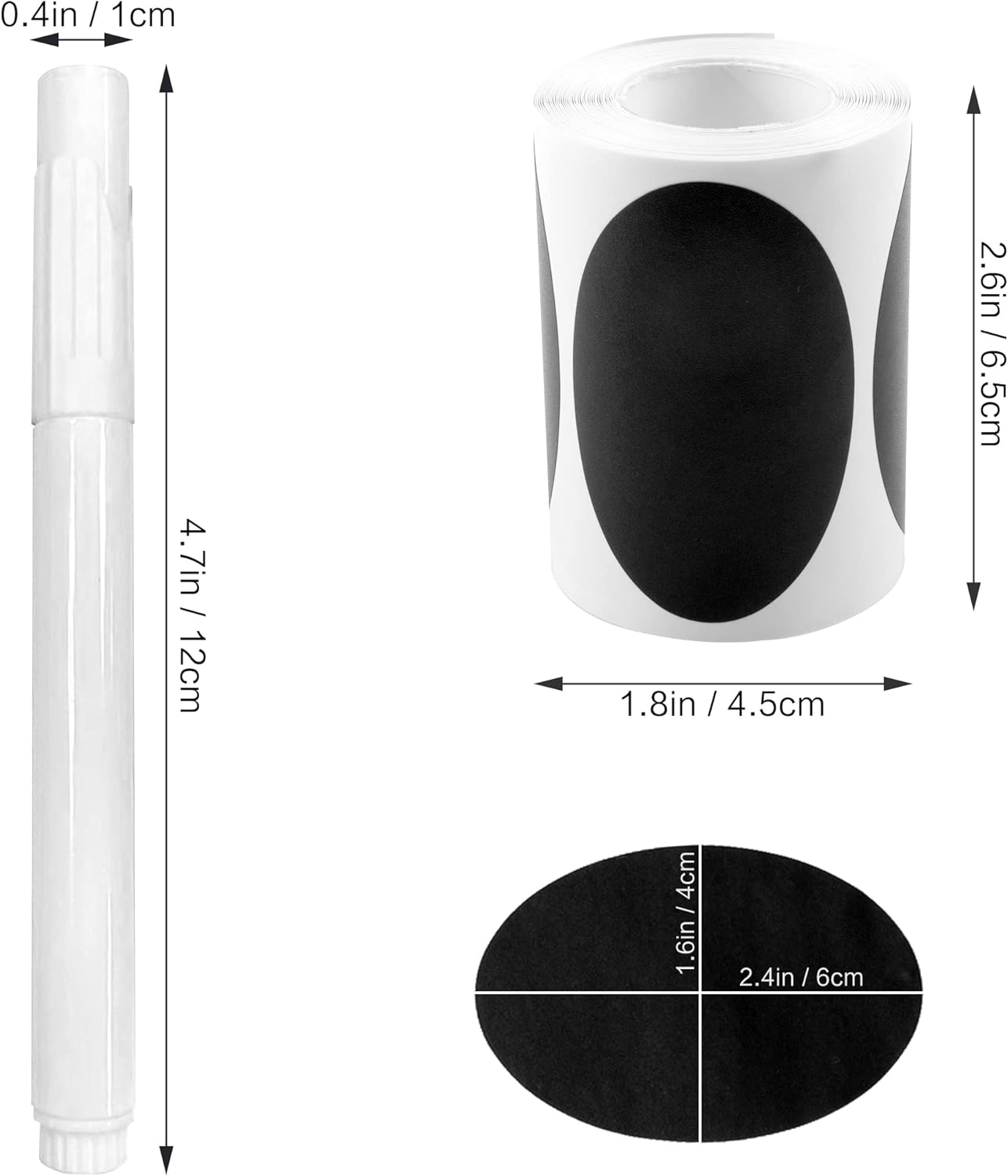 MUWOOB Chalkboard Labels, 120 Pcs Black Reusable Waterproof Labels Stickers with 2 White Chalk Markers, Kitchen Pantry Sticker Labels for Containers, Mason Jars, Condiments, Food Storage (Oval Shape)
