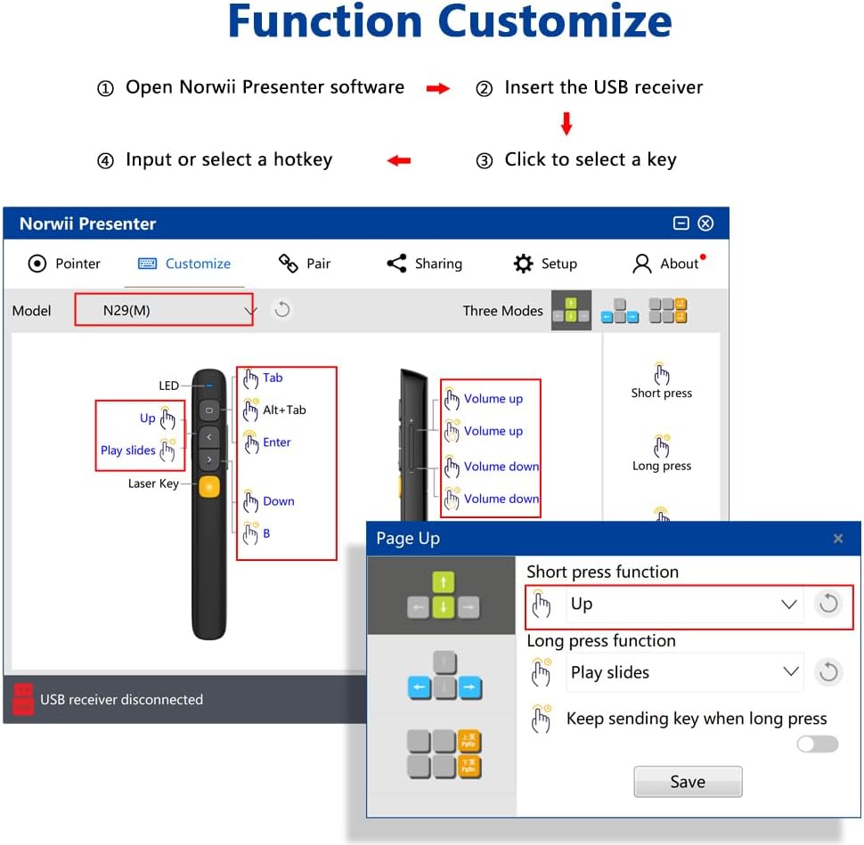 Norwii N29 Presentation Clicker Slide Pointer Clicker for Powerpoint Presentations, Wireless Presenter with Hyperlink & Volume Control, Presentation Remote(Black)