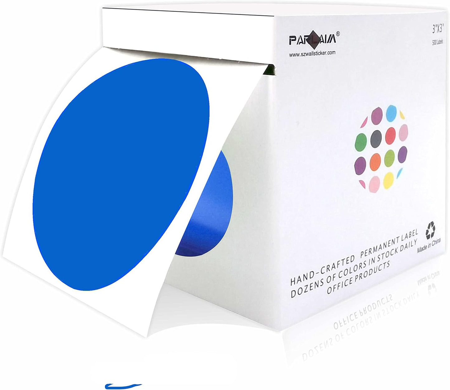 PARLAIM 3 Inch Color Code Circle Dot Stickers, 500pcs Round Color Coding Labels in Dispenser Box for Inventory Business, Blue