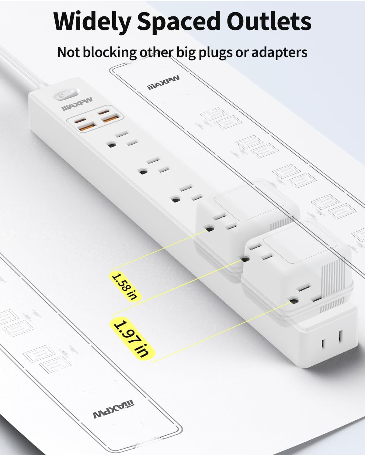 2 Pack Power Strip Surge Protector - 7 Outlets 4 USB Ports (2 USB C), 6 Ft Ultra Thin Flat Plug Extension Cord, 1875W/15A, 1700 Joules, Wall Mount for Home Office Dorm, White