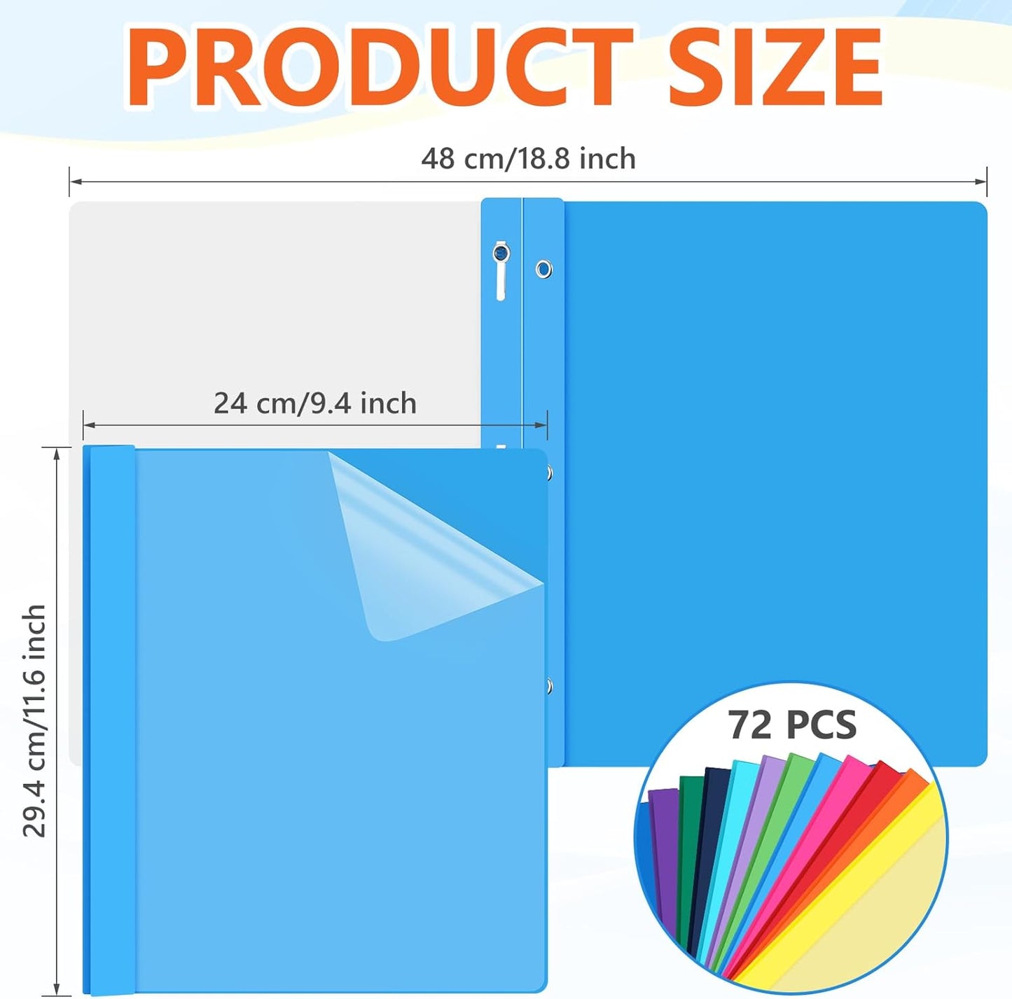 72 Pack Plastic Report Covers with 3 Prongs Presentation Folders Bulk, 100 Sheet Capacity, Clear Front Report Covers for Presentation Document Paper School Office Supplies (Colorful)