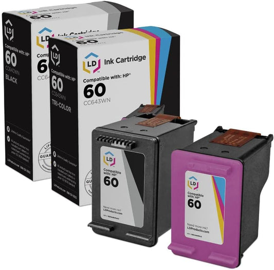 LD Products Remanufactured Ink Cartridge Replacements for Hp 60 Black CC640WN and Color CC643WN (Set of 2) for Photosmart, Envy e All-in-one Deskjet