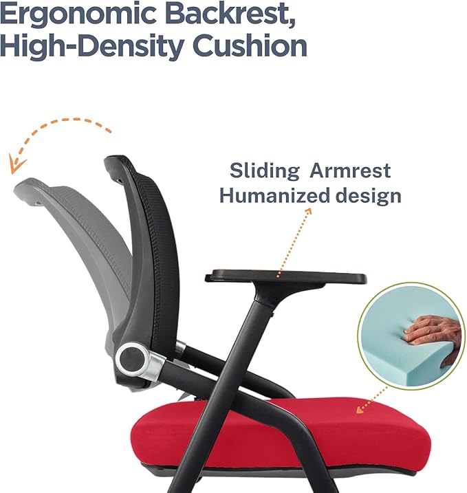 2 Pack Foldable Office Chairs with Wheels, Mesh Back, Arms and Portable - Folding Office Chairs for Conference Room Chair, Office Guest & Reception & Meeting Chair - (Red) 300 lbs.