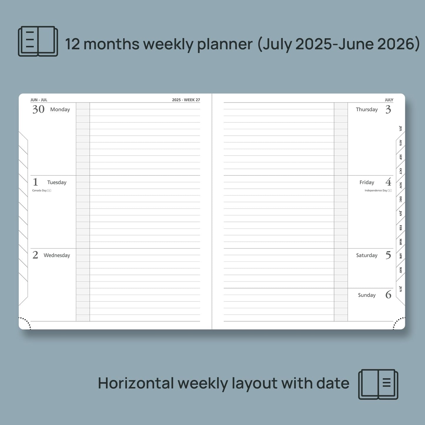 POPRUN Planner 2025-2026 (Large 8.5''x 10.5''), Horizontal Weekly Notebook Jul.2025 - Jun.2026, Academic Appointment Book with Monthly Tabs, Leather Hardcover, Inner Pocket, 100 GSM - Midnight Green