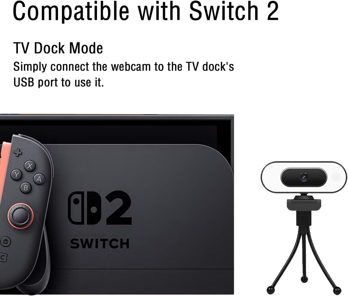 1080P USB Camera for Switch 2/ PC, Ring Light & 3-Level Brightness - Streaming Camera with Built-in Mic, Tripod & Plug&Play for Zoom/Skype/Facetime, PC/Mac/Laptop