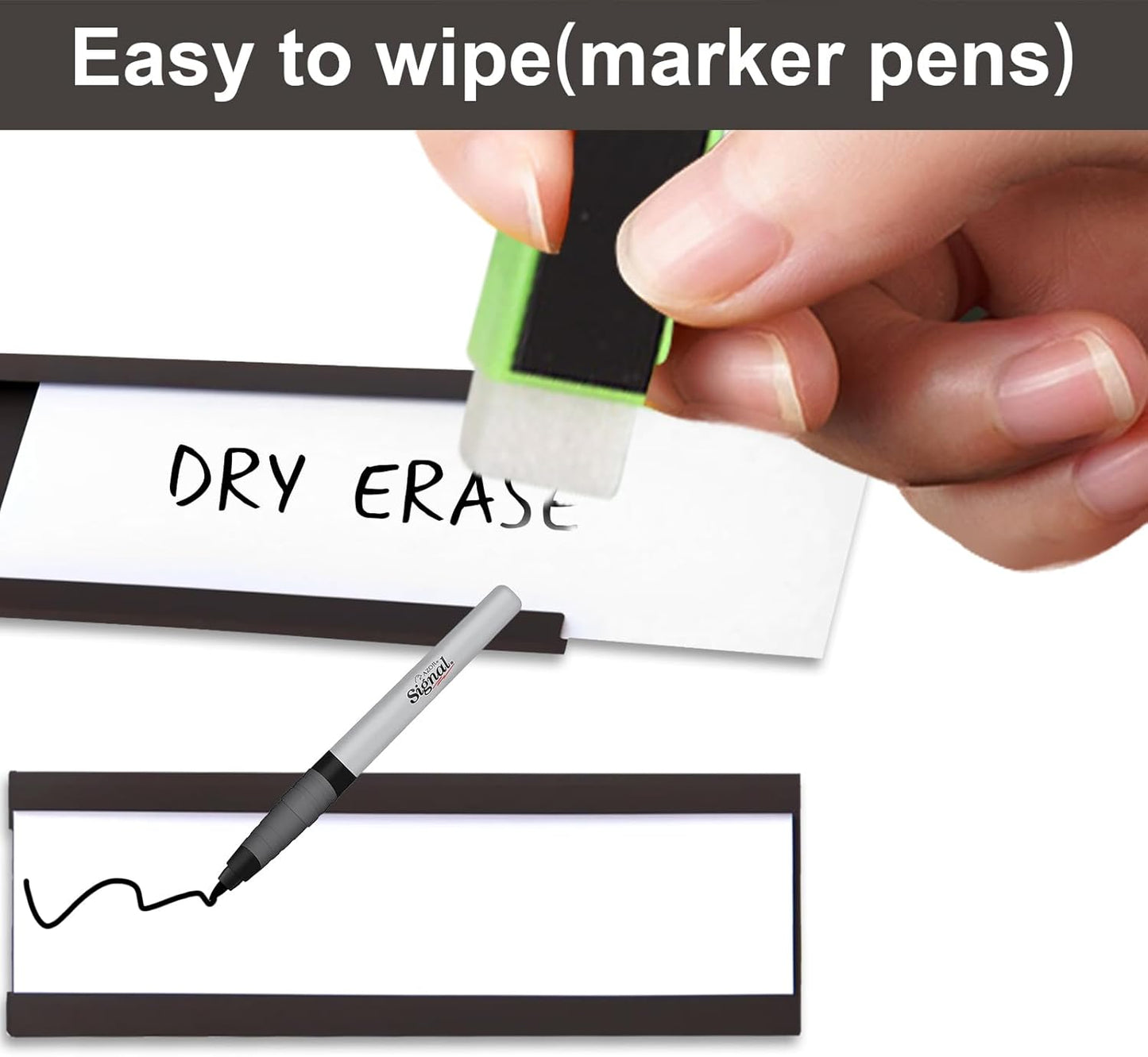 50 Pack Magnetic Label Holders, 'C' Channel Magnets Card Holders with Dry Erase Insert Label Card for Metal Racks and Shelves (1" x 3")