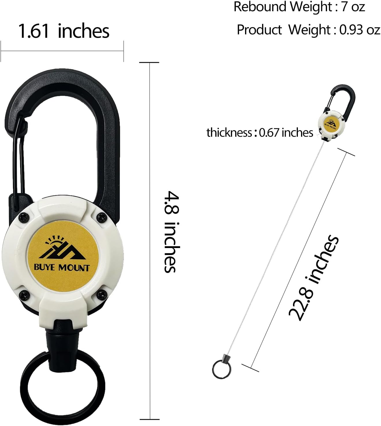 Retractable Keychain Heavy Duty, Multitool Carabiner Badge Holder, Retractable Keychain Clip Id Holder, Upgraded 58cm Stainless Steel Cord, Suitable for Men and Women White