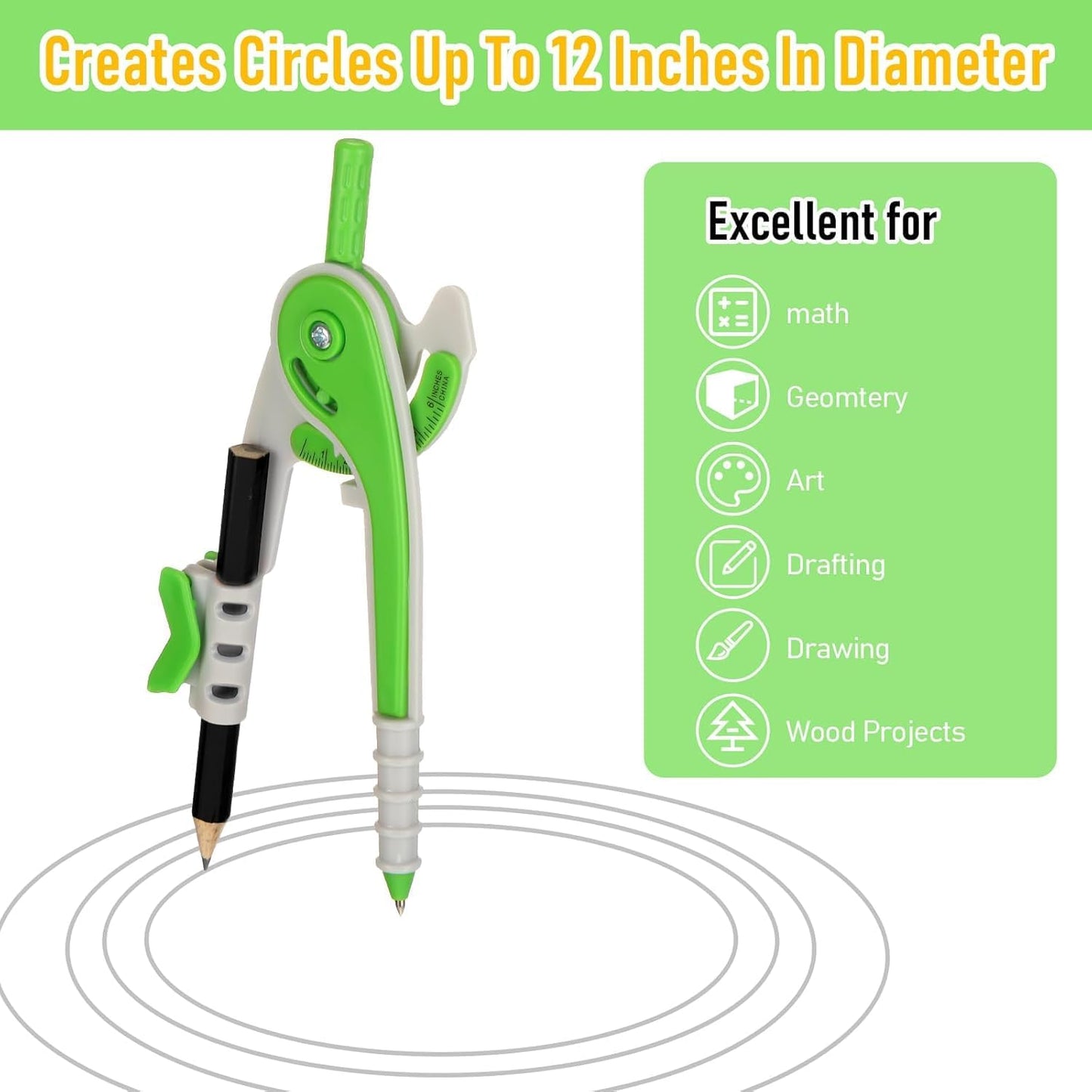 Zonon 100 Pcs Student Math Geometry Compass Tool Classroom Set Bulk 6 Inch Bright Colored Plastic Drawing Compass with Pencils Back to School Supplies for School Home Office