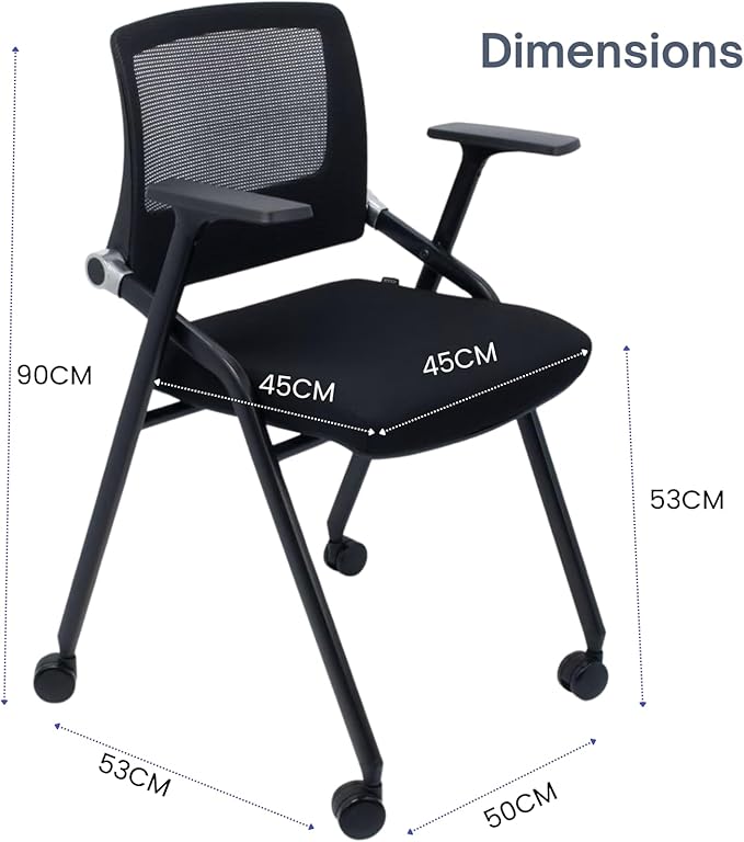 2 Pack Foldable Office Chairs with Wheels, Mesh Back, Arms and Portable - Folding Office Chairs for Conference Room Chair, Office Guest & Reception & Meeting Chair - (Black) 300 lbs.