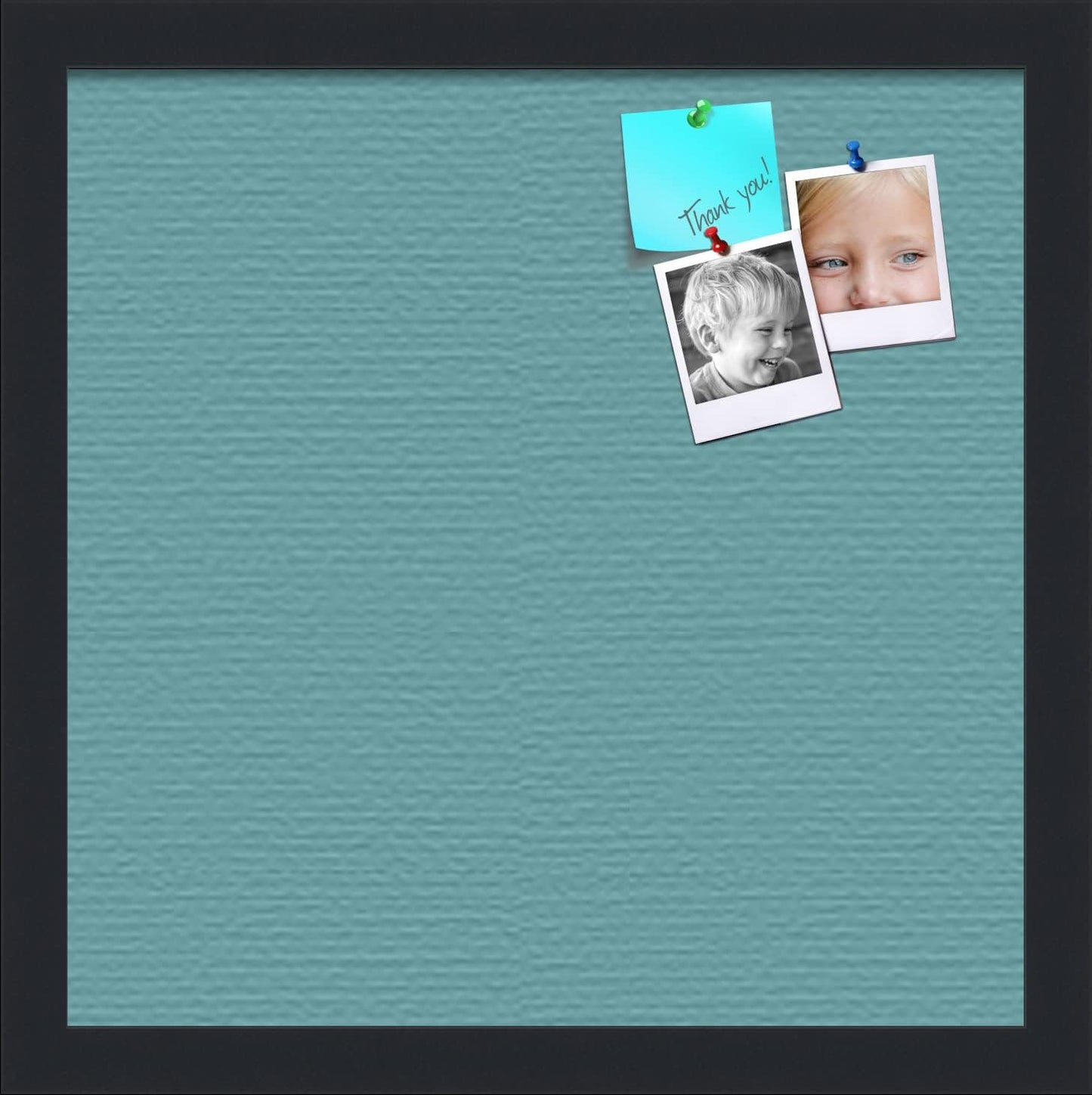 PinPix 14x14 Inch Cork Bulletin Board. This Decorative Framed Pin Board Comes with Aqua Pastel Design and a Satin Black Frame. Ideal for Home Office Decor or Message Board (PinPix-1806)