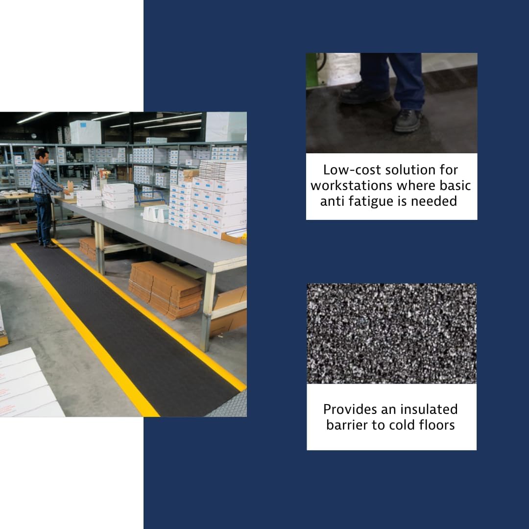 Notrax 411 Sof-Tred™ 2' x 3' x 9/16" Anti Fatigue Mat, Enhanced Slip Resistance with Beveled Edges and Pebbled Surface, Ideal for Industrial and Commercial Workplaces, Black/Yellow, 411S0423BY