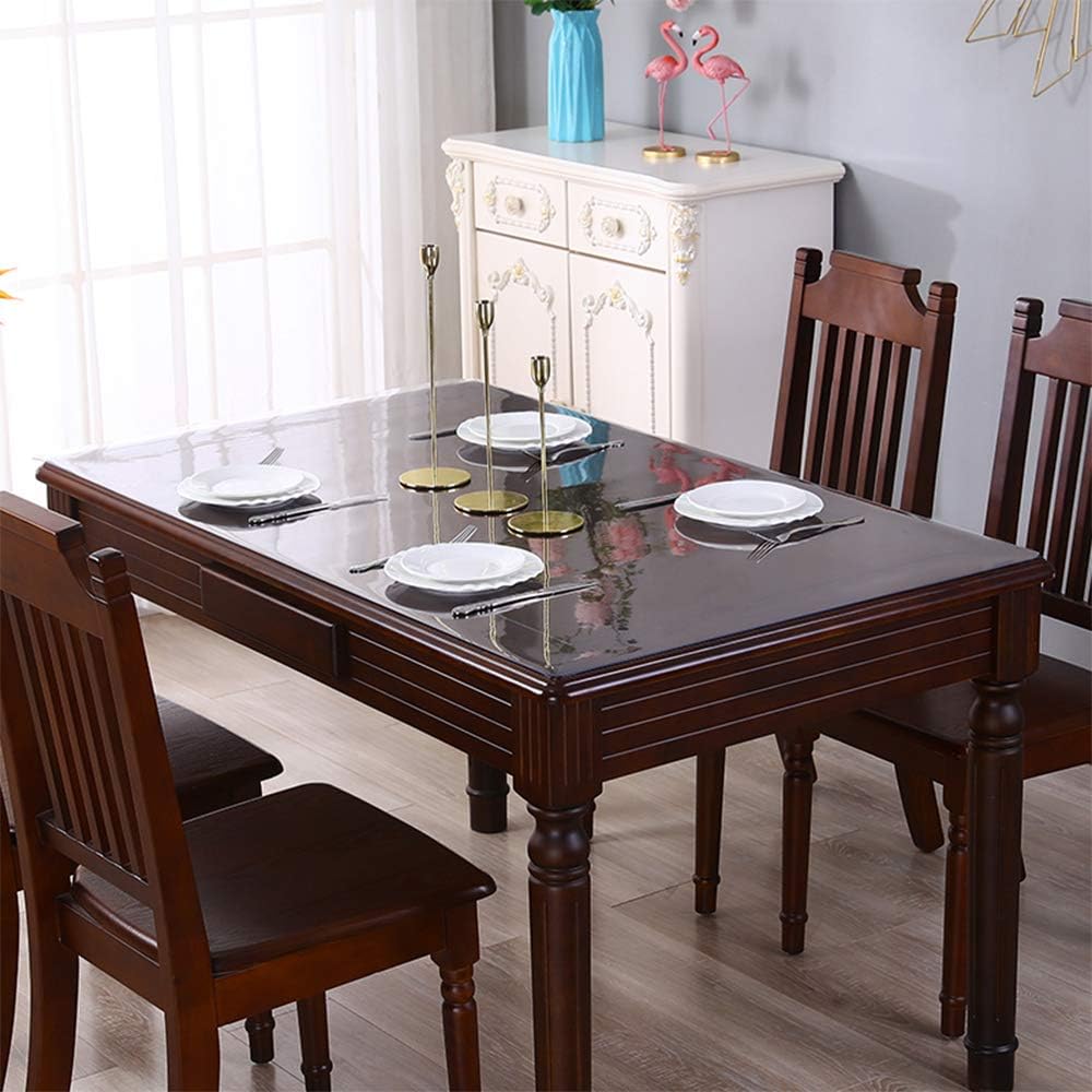 Rectangular Clear Plastic Table Cover Protector 44x108 Inch 1.5 mm Thick Heat Resistant Crystal PVC Desk Cover Protector for Marble Table Coffee Table Bar Countertop Dining Table Waterproof Non-slip