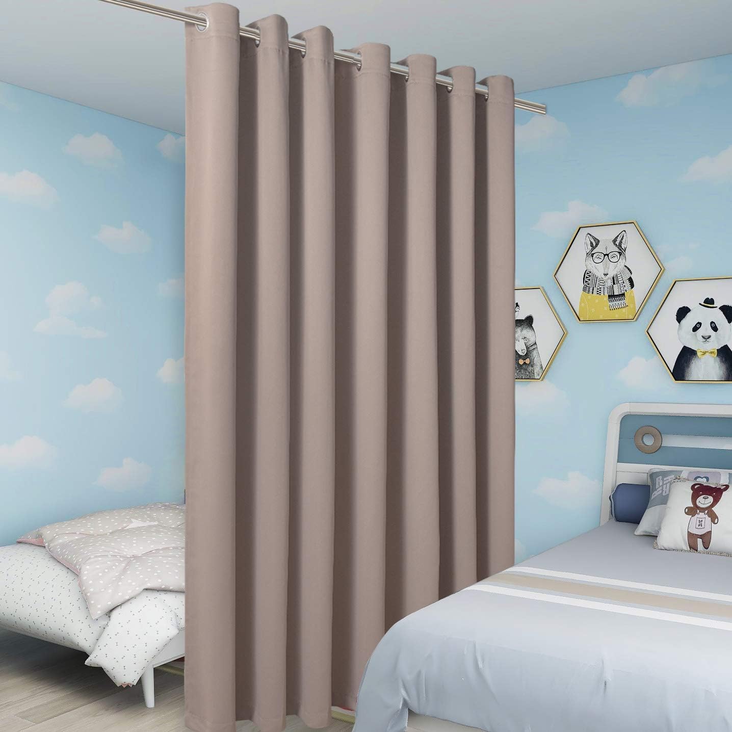 BONZER Room Divider Curtain Total Privacy Wall Noise Reducing Extra Wide Blackout Curtains for Patio Sliding Glass Door, 108L x 150W Inch (9L x 12.5W ft), 1 Panel, Khaki