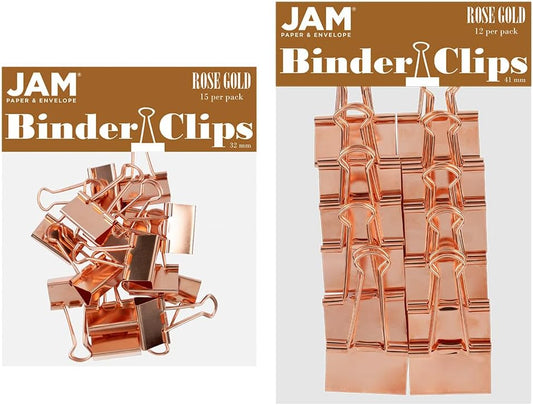 JAM PAPER Colorful Binder Clips Assortment - Medium & Large Size - Rose Gold Binderclips - 27 Clips/Pack
