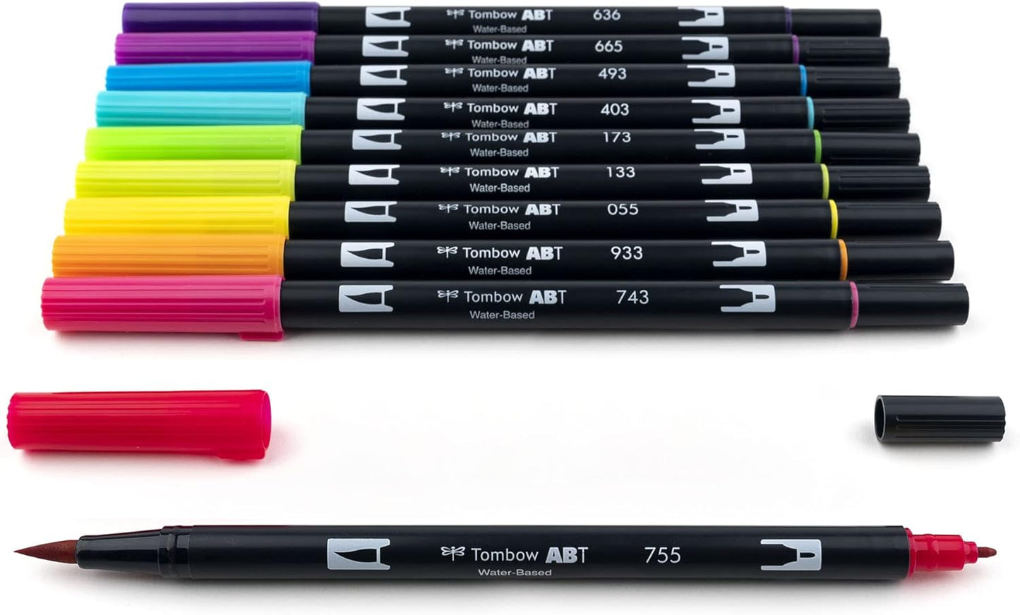 Tombow 56185 Dual Brush Pen Art Markers, Bright, 10-Pack. Blendable, Brush and Fine Tip Markers