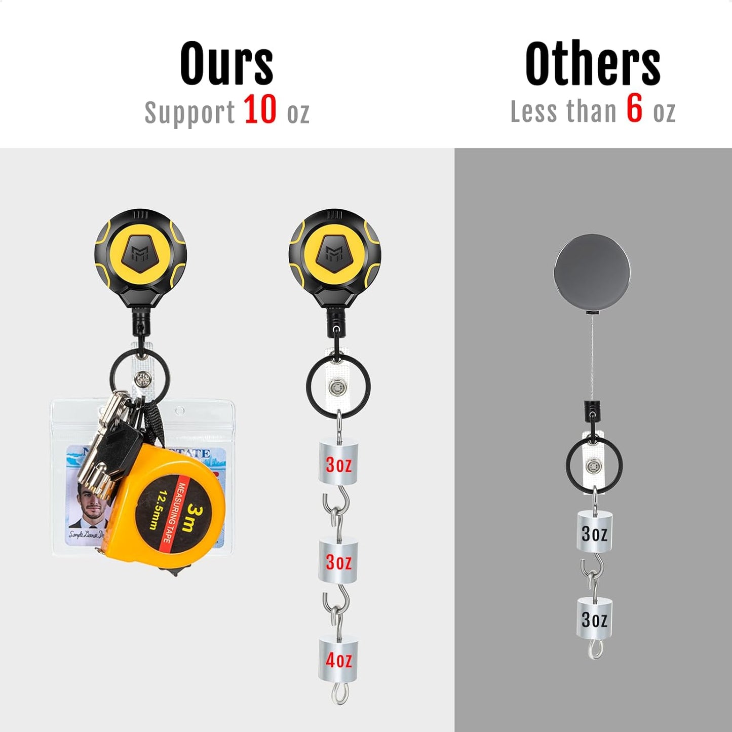 MNGARISTA Upgraded Heavy Duty Retractable Keychain with Belt Clip, 10 OZ Retraction, 31.5" Stainless Steel Cord, ID Badge Reel with Badge Strap and Key Ring