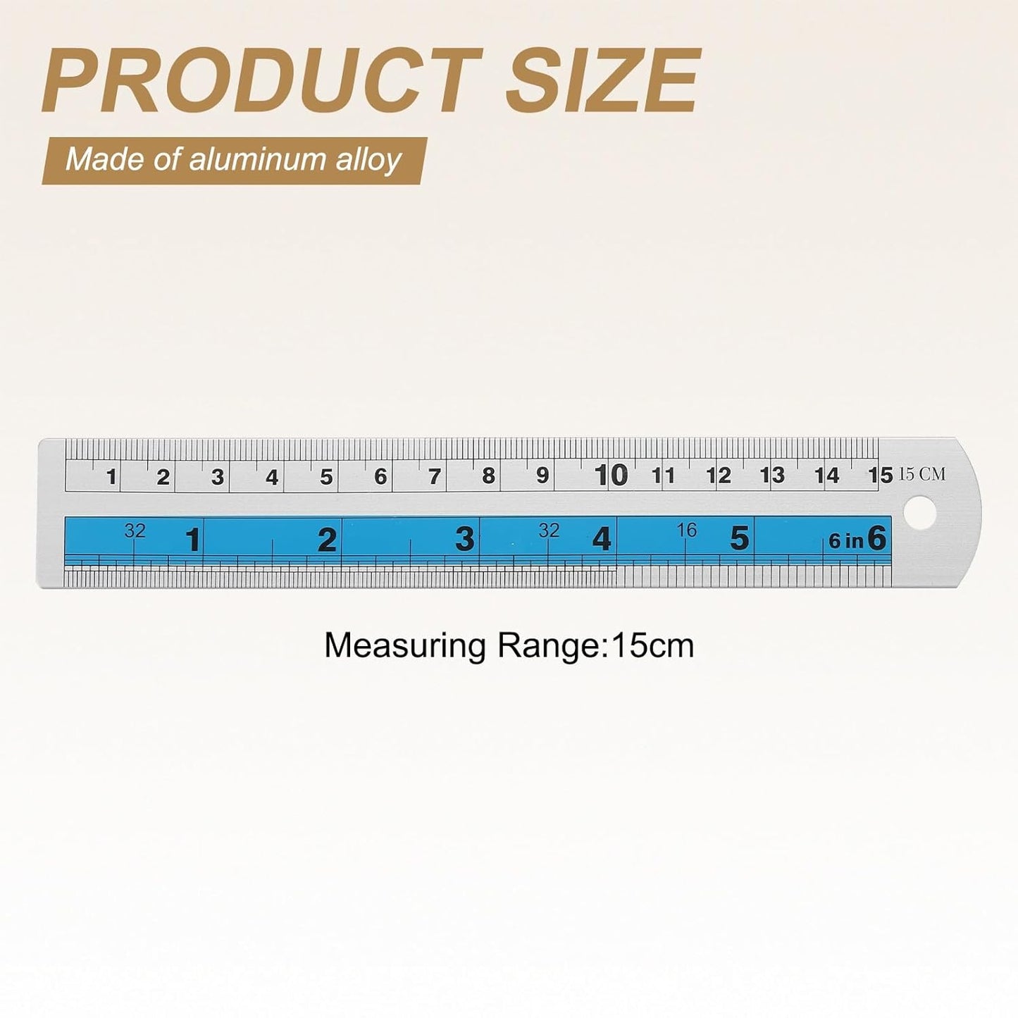 HARFINGTON 6pcs Metal Straight Ruler 15cm Metric SAE Aluminum Alloy Measuring Rulers Scale Tools with Hole for Measure Study Reading Classroom Office, Blue