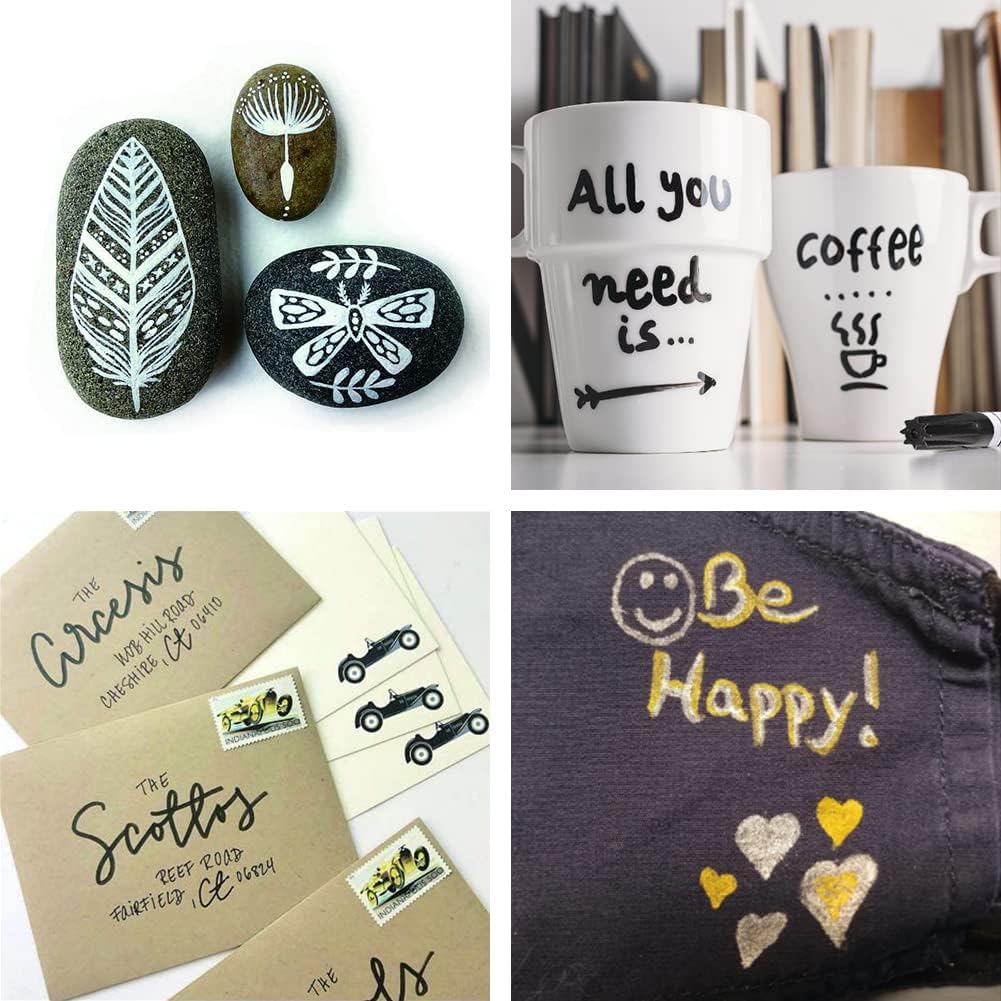 Overseas Permanent Paint Markers Pens - 3 Pack Black Oil Based Paint Pens, Medium Tip, Quick Drying and Waterproof Marker Pen for Metal, Rock, Wood, Fabric, Plastic, Canvas, Mugs, Stone, Glass