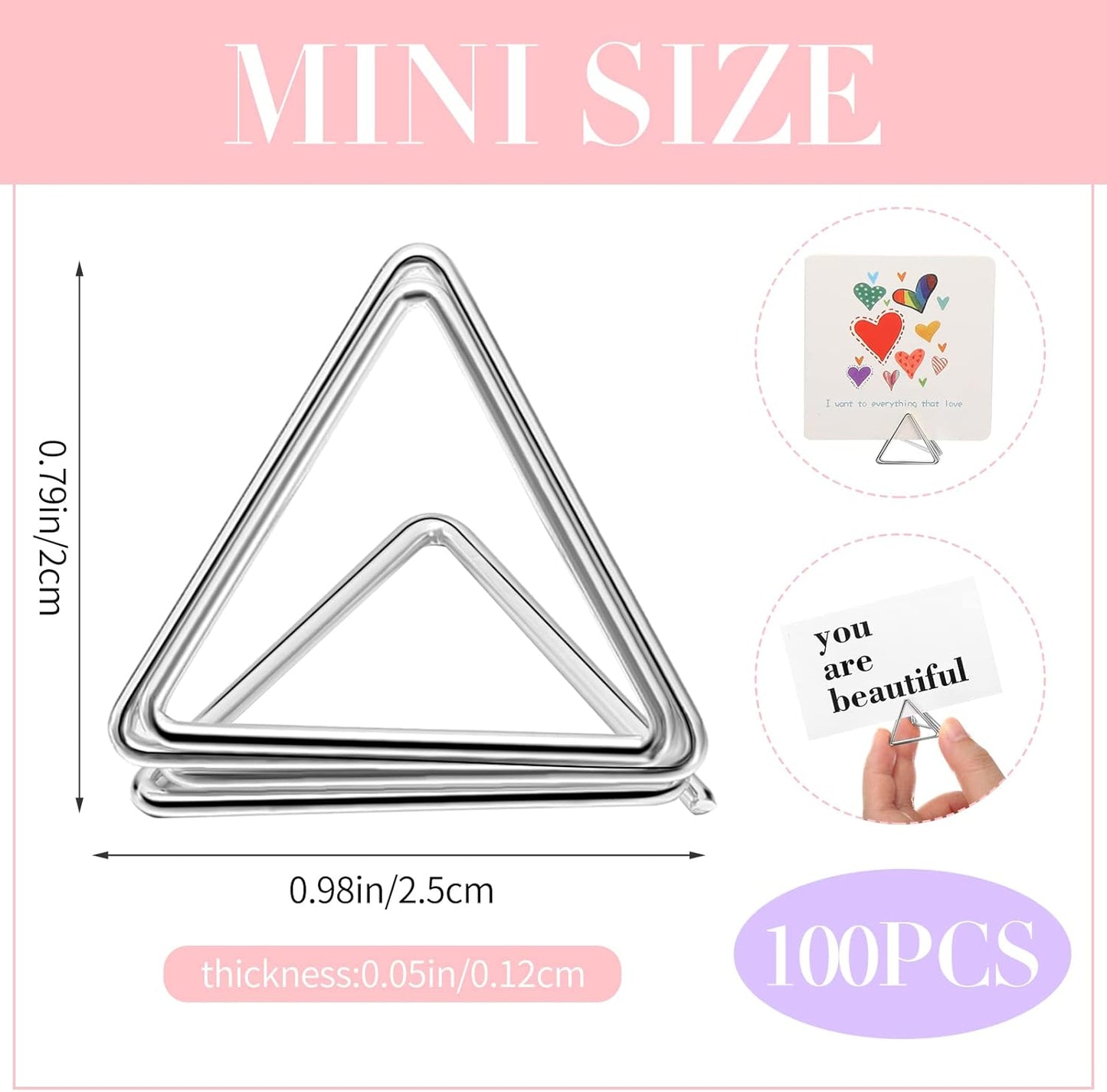 100 Pcs Triangle Shape Table Number Holders - Wedding & Party Mini Name Card Holders - Silver